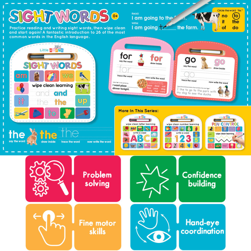 Write & Wipe Sight Words - Children's Wipe + Clean - Educational